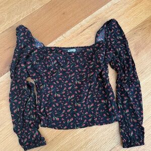 Reformation Black and Red Floral Top